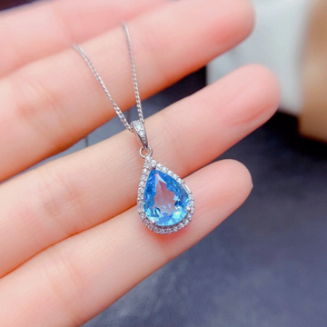 2pc Jewelry Set Blue Sapphire Topaz Gemstone Silver Women Charm Pendants Rings